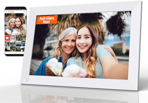 Cytem Digitaler Bilderrahmen 10.1 Zoll mit WLAN & Frameo, Anti-Glare Matt, 32GB Speicher, Bewegungssensor, für USB-Stick +SD-Karte, automatische Bilddehung, IPS-Touchscreen 1280x800, Weiß
