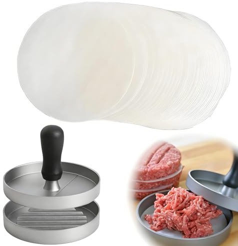 ZXNJA Burgerpresse Mit 100 Blatt Backpapier,Hamburgerpresse Set Aus Aluguss | Patty Presse Mit Abs-Griff,Burger Patty Presse,Für Leckere Hamburger, Patties, Bbq, Burger Presse Mit Antihaftbeschichtung