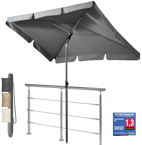 4smile Sonnenschirm Balkon SunnyShade, 200 x 125 cm, Anthrazit - UPF 50+ Sonnenschirm rechteckig als Sonnenschutz Balkon - Balkon-Schirm mit Sonnenschirmhülle
