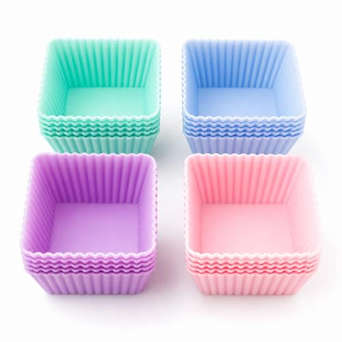 YXHZVON 24 moldes de silicona reutilizables para magdalenas, moldes reutilizables para cupcakes, sin BPA, diámetro de 7,0 cm, altura 3,2 cm (cuadrado)