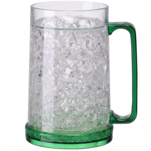 Elyebxj Taza de congelador de enfriamiento rápido de doble pared de 450 ml, jarra de cerveza de plástico con asa, verde