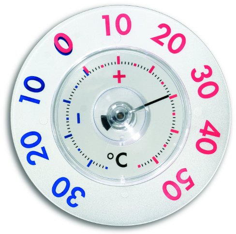 TFA Dostmann Twatcher XL analoges Fensterthermometer, leichte Montage mit Saugnapf, zweifarbiger Skala, wetterfest, L 128 x B 128 x H 27 mm, Weiß