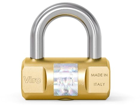 Viro | Lucchetto Antiscasso, Cilindrico, Base 50 mm in Ottone Massiccio, Arco in Acciaio, Chiusura a Scatto, 2 Chiavi in Dotazione