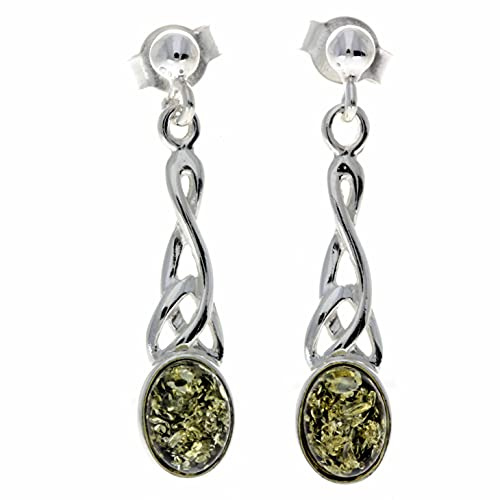 Äkta ovala baltisk bärnsten och 925 sterling silver keltiska droppörhängen 8007, Papper Sterlingsilver Bärnsten, Bärnsten