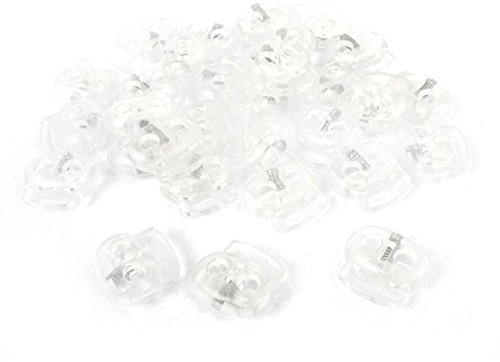 sourcing map Kordelstopper Stopper Kordel 30 Stück klein transparent 2 Loch 4,5mm Endstück Kabelstopper Toggle Stopper aus Kunststoff für Bekleidung Haube usw.