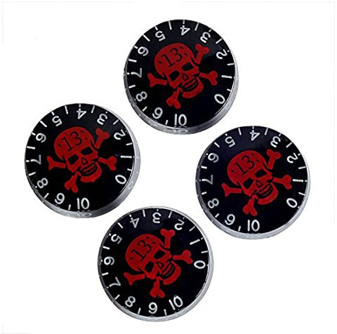 Musiclily Metrisch Gitarre Knöpfe Potiknöpfe Speed Knobs Volume Tone Potikopf für Epiphone Les Paul SG Import E-Gitarre,Schwarz mit Rot Skull(4 Stück)