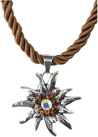 Trachtenkette Edelweiss Anhänger mit Kordellband diverse Farben Trachten Kette für Dirndl und Lederhose Trachtenschmuck (Braun)