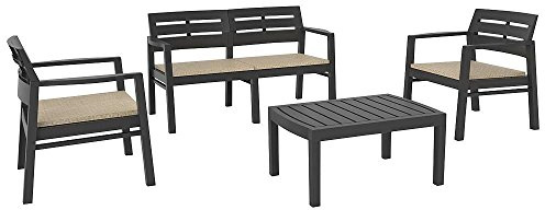 Outdoor-Lounge mit 2 Sesseln 1 Sofa 1 Couchtisch mit Kissen, Made in Italy, Farbe Anthrazit