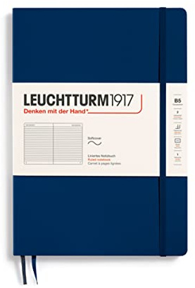 LEUCHTTURM1917 349300 Notizbuch Softcover Composition (B5), liniert, Marine | 123 nummerierte Seiten, Fadenheftung, 80 g/m², Lesezeichen, Falttasche