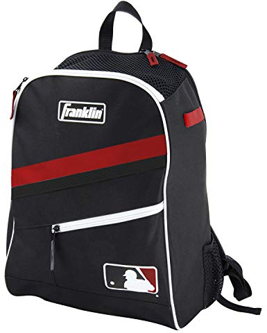 Franklin Sports Batpack MLB Youth Baseball Bag-Mochila, Pelota en T, Softball, Bate de béisbol Juvenil, Bolsa de Equipo niñas, Unisex-Jovenetud, Negro/Rojo/Blanco, S