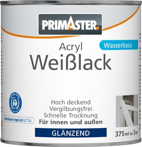 Primaster Acryl Weißlack 375ml Weiß Glänzend Wetterbeständig Holz & Metall