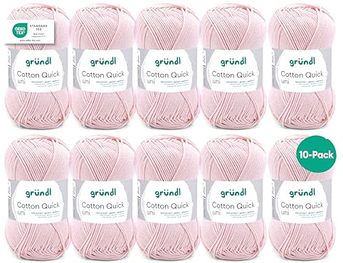 Gründl Cotton Quick Uni stickgarn/virkgarn, 10 nystan om 50 g (färgglatt garn tillverkat av 100% bomull, OEKO-TEX certifierad, 50 g/125 m, nåltjocklek: 3 – 4, 10 x 50 g), Nude, 29 x 12 x 7 cm