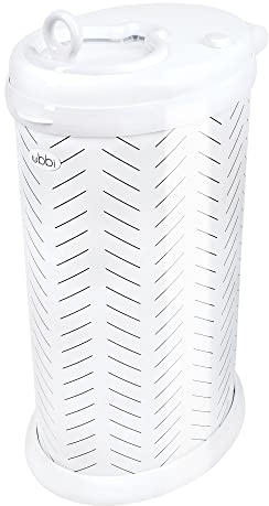 Ubbi Stainless Steel Nappy Bin, Odour Locking, No Special Bag Required, Award-Winning Diaper Pail, Cassette Free Disposal System, Herringbone