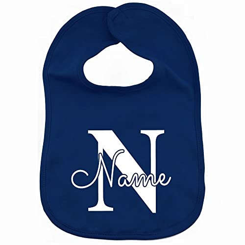 Elefantasie Lätzchen mit Name personalisiert aus 100% Baumwolle Babylätzchen doppellagiger weicher Stoff 38cm lang dunkelblau Motiv Buchstabe