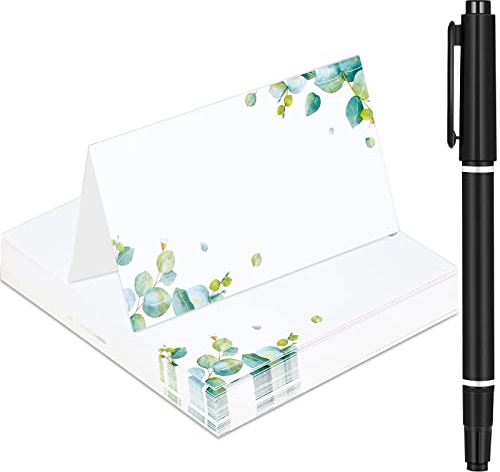 50 Segnaposto per Matrimonio con Penna Cartoncino da Tavolo con Eucalipto Verde per Nozze Biglietti per Posto a Sedere Cartellini in Carta per Nome Segnatavolo per Festa di Compleanno