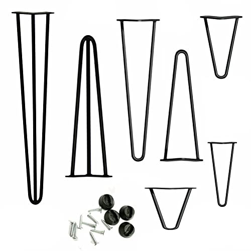 16 Inch Hairpin Legs with Heavy Duty Metal, Industrial Design, Protective Feet, Screws Furniture Legs Metal Made of 10mm Diameter Black Steel Wire 3-Rod Steel Wire Legs for DIY Furniture, 40cm, Black