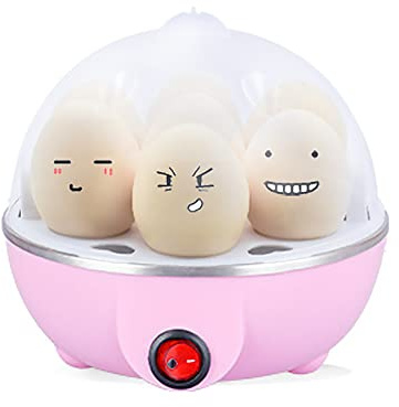 Huevera eléctrica con soporte para hasta 7 huevos, función de apagado automático, apta para cocción suave, media o dura, 350 W, color rosa
