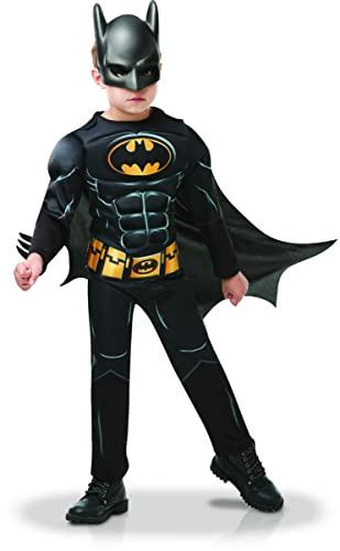RUBIES - DC officiel - BATMAN - Déguisement luxe enfant édition Batman 80 ans noir - Costume avec combinaison matelassée,demi ceinture, cape détachable et masque inclus
