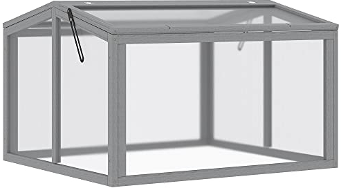 Outsunny Frühbeet Treibhaus Gewächshaus Frühbeetkasten Pflanzenbeet mit Abdeckung aus Holz und Polycarbonat wetterfest Hellgrau 90 x 80 x 58 cm