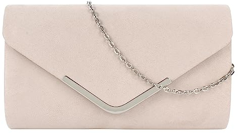 MilyaDE Damen Clutch Kunst Wildleder Abendtasche Envelope Umschlag Braut Handtasche Hochzeit Party mit Ketten Gurt, Beige