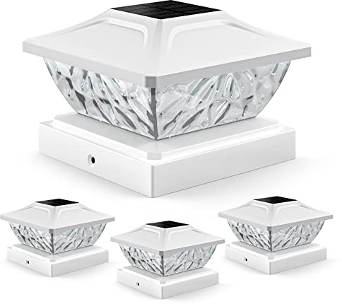 ENSLI 4 Pack Solar Post Cap Lights, 2 Mode Bright Solar Post Lights Outdoor Waterproof, Outdoor Post Lights Solar Powered Deck Lights for 4x4 4.5x4.5 5x5 Posts in Garden Decor