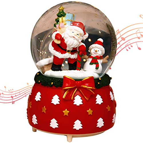 Weihnachtslaterne mit Glitzer, Weihnachtliche Schneekugeln Laternen, Weihnachtsmann-Szene Weihnachtslampe für Geschenke und Dekoration (Rot)