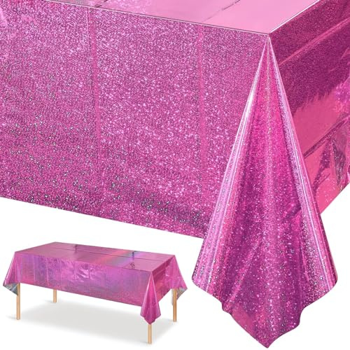 Xinfin Nappe de fête rose colorée, housses de table colorées, nappe brillante pour pique-nique extérieur, mariage, fête d'anniversaire, décorations de table 137 x 274 cm
