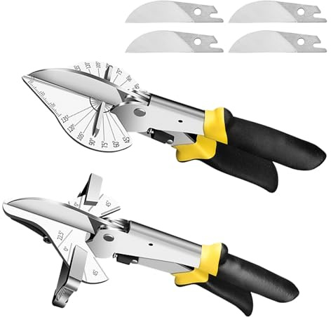 2 Pcs Miter Shears, Quarter Round Cutting Tool Adjustable at 22.5° to 135°, Miter Shears for Angular Cutting Molding with 4 Replacement Blades, Trim Miter Cutter For Cutting Wood and Plastic (2)