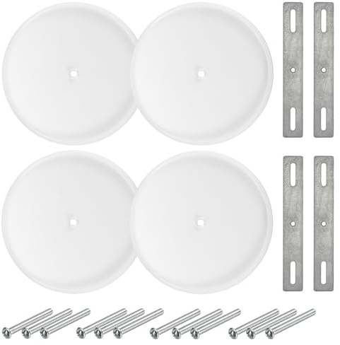 TOLIDA 4pcs 5-inch Ceiling Blank-Up Cover with Center Screw - Flat Round Wall Hole Cover Plate fits 3.25 to 4 Electric Box, Metal Circle Wallplate to Cover Openings Above Ceilings or Walls, White