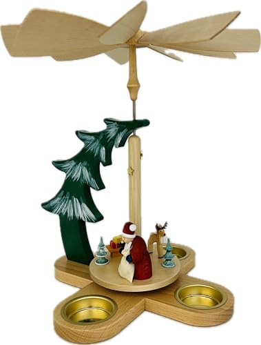Richard Glaesser Christmas Pyramid Santa Claus with Reindeer for Tea Lights from Seiffen in the Ore Mountains