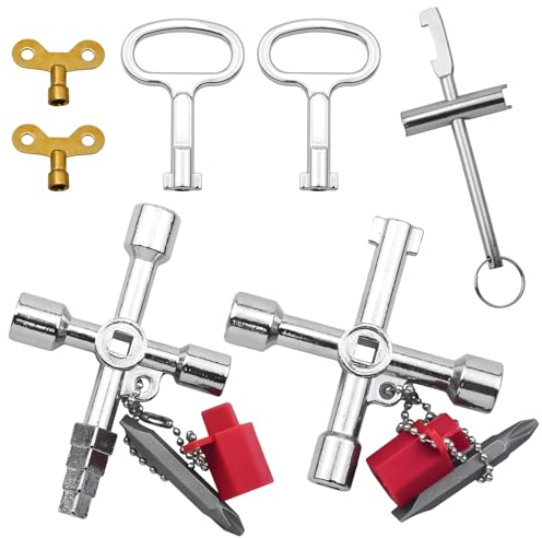 Pulchra 7 PCS Utility Key Kit, Triangle Spanner Key, 4-Way Multi-Functional Utilities Key, Tool Wrench Set, Used for Electric Meters, Water Meters, Gas Meters