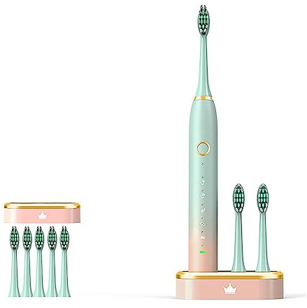 Felenny Cepillo de dientes eléctrico para adultos con 5 cabezales de cepillo, carga rápida, 5 modos, cepillo de dientes eléctrico para adultos, temporizador inteligente integrado para adultos, IPX8