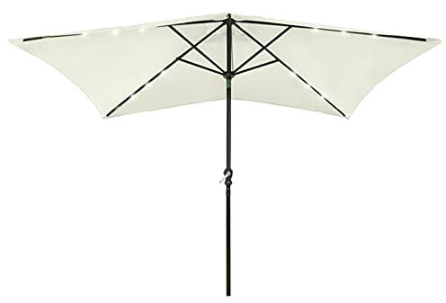 heybb Ombrellone da Esterni con LED e Palo in Acciaio Sabbia 2x3 m,Ombrellone da Giardino,Ombrellone Decentrato Parasole,Protezione U V