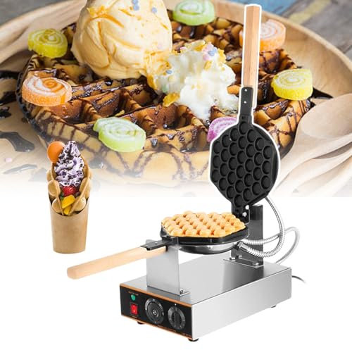 pealiritansemen Commercial Bubble Waffle Maker, Electric Non-Stick Pan Stainless Steel Egg Waffle Maker, With Temperature/Time Control Knob, For Home Commercial Use,SingleHead
