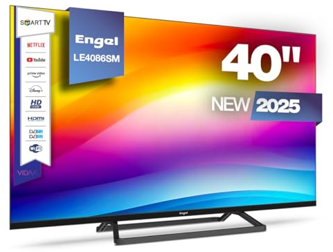 Engel LE4086SM - Smart TV LED de 40'' Full HD con Sistema VIDAA - Dolby Audio - Acceso a Netflix, Prime Video y Disney+ - 3 HDMI, 2 USB - Función Cast - Modo Hotel - Diseño Sin Marcos