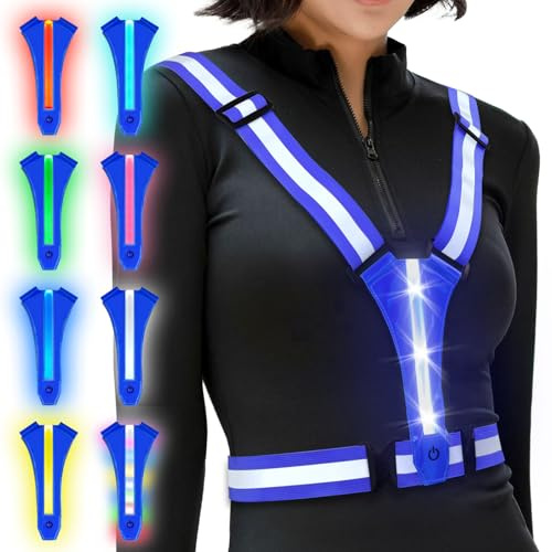 Ainiv Gilet de Sécurité Unisexe, Gilet Réfléchissant Running, Gilet Reflechissant Vélo LED Rechargeable USB-C, Harnais de Reflechissant Réglable pour Jogging, Randonnée, Promener Le Chien (Bleu)