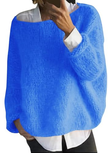 Strickpullover Damen Fledermausärmel: Damen Pullover Oversize Strickpullover, Gestrickte Pullis Elegant Tunika U-Boot Langarmshirt Knitted Sweater Casual Sweatshirt Strickpulli Winterpullover