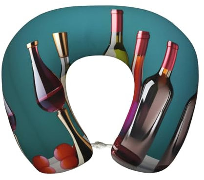 Cocktailgläser und Weinflaschenloser Druck, personalisiertes Reisekissen aus Memory-Schaum, geeignet zum Schlafen in mehreren Szenarien