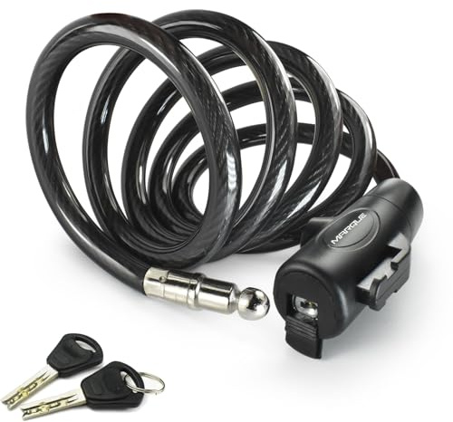 MARQUE Bike Lock with Key – 3/8” (4Ft, 7Ft, 15Ft) Coiled Cable Locks with 2 Keys, Anti-Theft Security Cable for Bicycles, Scooters, Kayaks, Paddle Boards, Gates (4 FT)