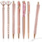 Lot de 6 stylos à bille en or rose pour femme Stylos à Bille Diamant Stylo en Cristal en Métal pour Écriture Mariage Bureau École (or rose)