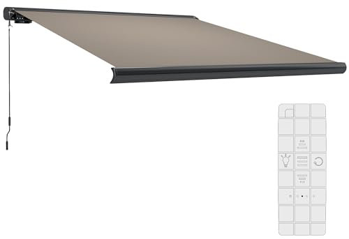 Outsunny 3 x 2.5 m Electric Awning with Remote Controller, Aluminium Frame DIY Retractable Awning, UV50+ Sun Shade Canopy for Garden Patio Deck Door Window, Light Grey