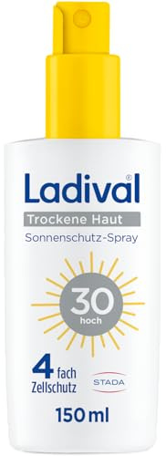 Ladival Trockene Haut Sonnencreme-Spray LSF 30 mit Hyaluronsäure, 150ml | Für Neurodermitis & trockene Haut, feuchtigkeitsspendend mit Hyaluronsäure, 4-fach Zellschutz, wasserfest, korallenfreundlich