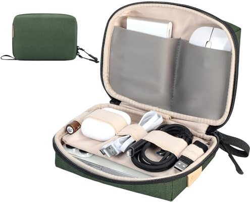SIMTOP Kompakt Kabelorganizer, Elektronikväska för Laptopp/Powerbank/Kablar/SD-kort - Perfekt för Resor, Kontor & Fotografering，Grön