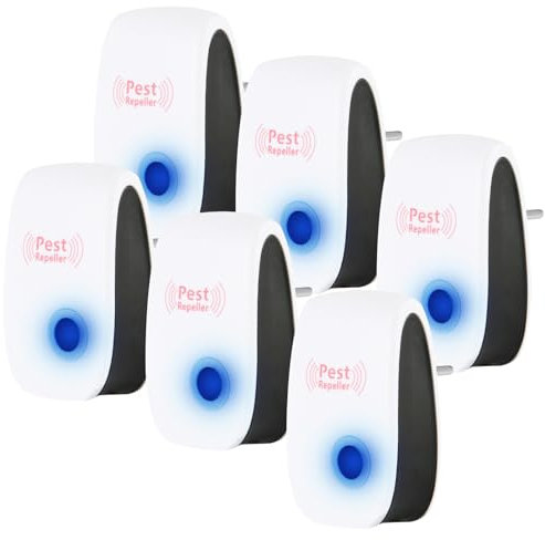 AOOWU Repelente Ultrasónico de Plagas, 6 Pack Electrónico Repelente Mosquitos Insectos Control de Plagas, Antimosquitos Electrónico Ultrasónico Mosquitos para Ratones, Cucarachas, Mosquitos, Roedores