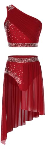 Nyeemya Haut De Danse avec Jupe Irrégulier Femme Ensemble De Danses Lyrique Latine Ballet Robe De Danse Bourgogne L