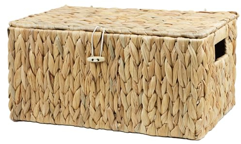ORDELITE Large Wicker Basket with Lid, Rectangular Water Hyacinth Storage Baskets for Organizing, Woven Basket for Storage, Decorative Boxes Bins with Lids Home Organizer Decor