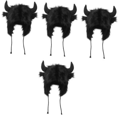 Healeved 4 Stück Tiermütze mit Hörnern Kuscheliges Plüschmaterial für Damen Partys Einzigartiges Accessoire für Halloween Bühnenauftritte Auffälliges Design Bequemer Sitz