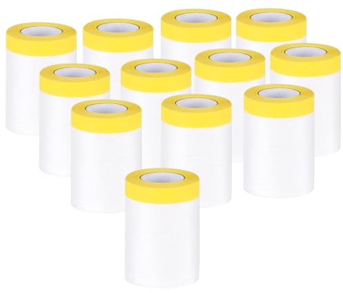 SOUJAP 12 rotoli di nastro adesivo e drappeggio, fogli di plastica antipolvere con nastro autoadesivo per coprire mobili, pareti, elettrodomestici, 55 cm x 20 m