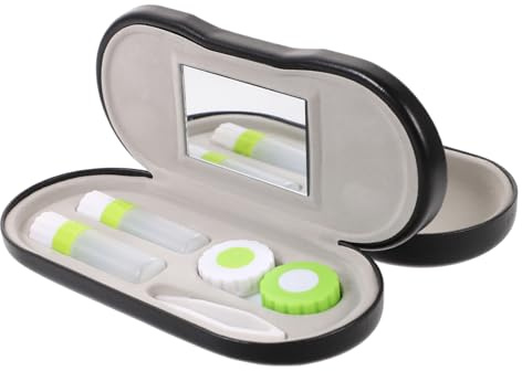 PERSELOSO Travel Lens and Glasses Case Double Use Design with Built-in Mirror and Tweezer, Black Portable Eyeglass Case with Protective Inner Lining