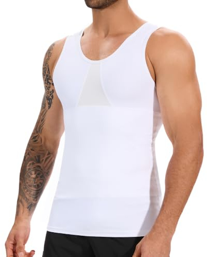 SLIMBELLE Body Shaper herr ärmlös kompressionströja figurformande magkontroll undertröja formad undertröja elastisk väst smal body midjeformare mage topp män, Vit, 3XL